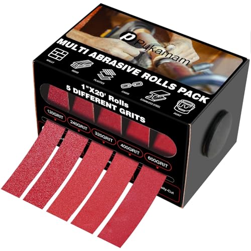 Emery Cloth Roll Set 5 Grits, 120/240/320/400/600 Grit Sandpaper Roll, 1" x 20 Ft Emery Paper, Abrasive Sanding Paper Roll, 5 Rolls of Wet and Dry sandpaper for Metal, Wood, Furniture Polishing