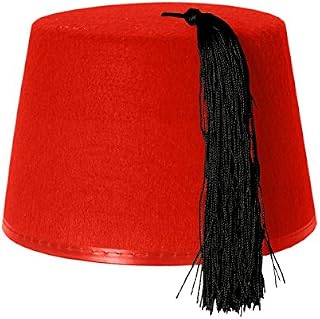 FEZ HAT RED FANCY DRESS ACCESSORY CAP RED WITH BLACK TASSEL UNISEX FELT HAT MENS & WOMENS