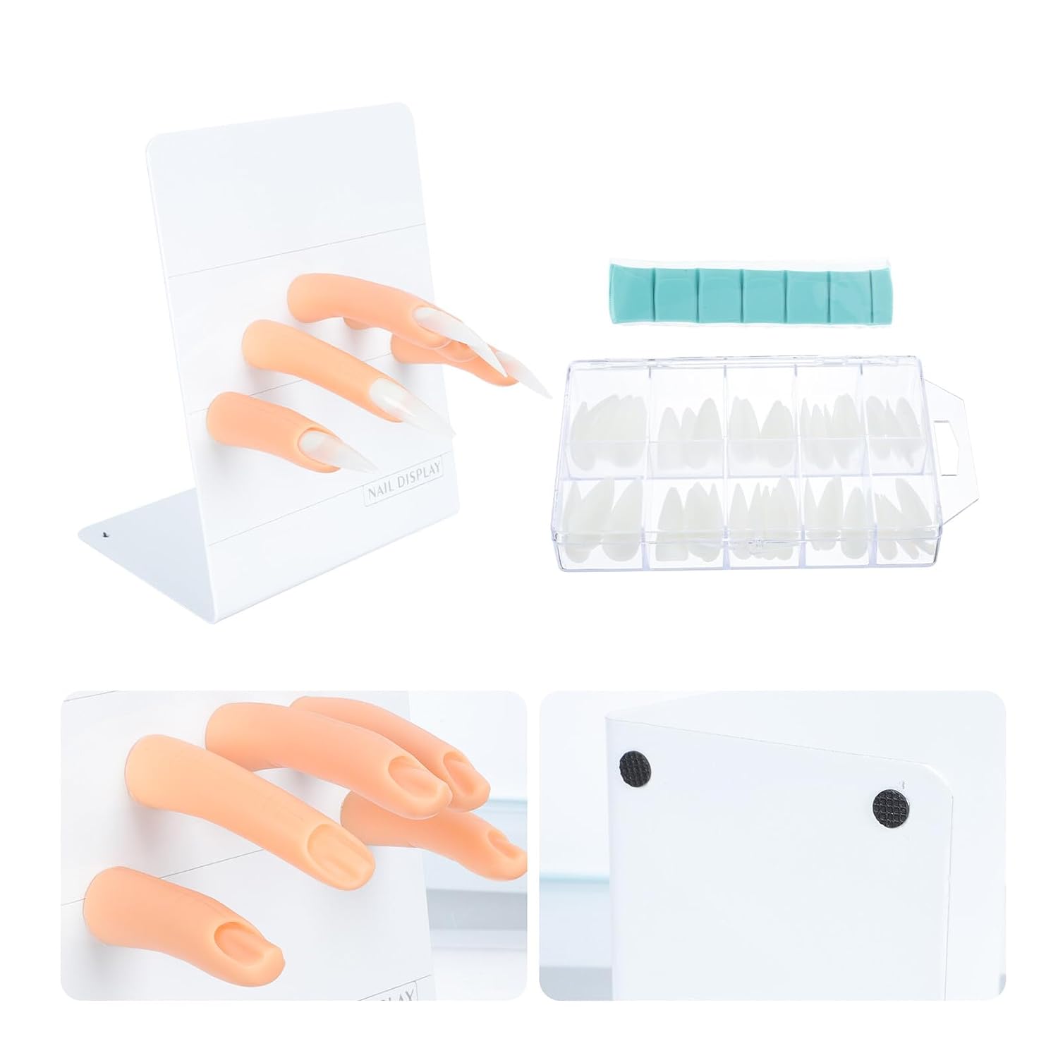 TEHAUX Manicure Finger Model Set with Magnetic Flexible Fake Nail Tips Rubber Hand Practice Tool for Nail Art Training