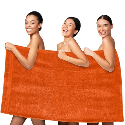 Image of Elegant Comfort Three Line Popcorn Towel Set for Bathroom 35 x 70 inches,Premium Hotel Quality 1-PACK Jumbo Towels,100% Turkish Cotton, Soft and Durable, Quick Dry and Highly Absorbent, Vibrant Orange
