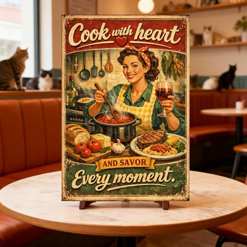 Cook With Heart Tin Sign Vintage Kitchen Wall Decor Rustic Cooking Quote Metal Poster Retro Farmhouse Culinary Art 8x12 Inch Food Lover Wall Display Home Restaurant Cafe Bar Decoration — view 4