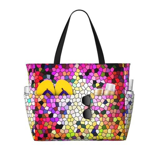 Colorful Tie Dye Stained Glass 3 Print Beach Pool Bags Tote For Women Ladies Large Gym Tote Carry On Bag For Weekender Travel Waterproof