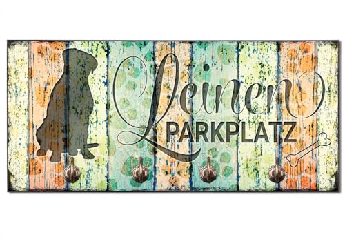 Cadouri Design-Hundegarderobe » Leinen Parkplatz « mit Hunde-Silhouette (Bullmastiff) Wandhaken Hund┊Wandgarderobe, Leinenhalter, Hakenleiste