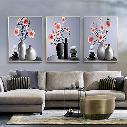 Fleurs florales art abstrait en grand format 60x80cm pour habiller un grand mur de salon vide