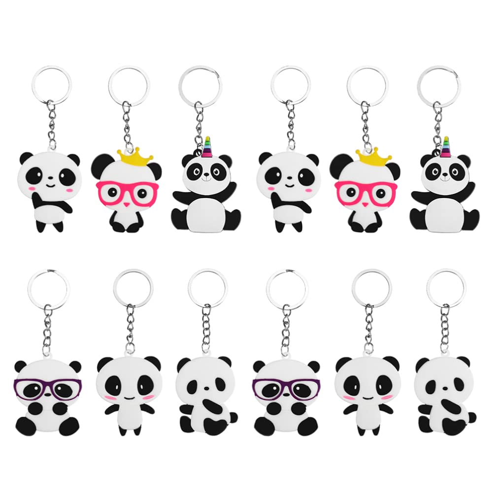 SOIMISSSOIMISS 12 Pcs Panda Keychain Cute Panda Keyrings Funny Animal Keychain Bag Purse Charms Pendent Souvenirs ( Random Style )