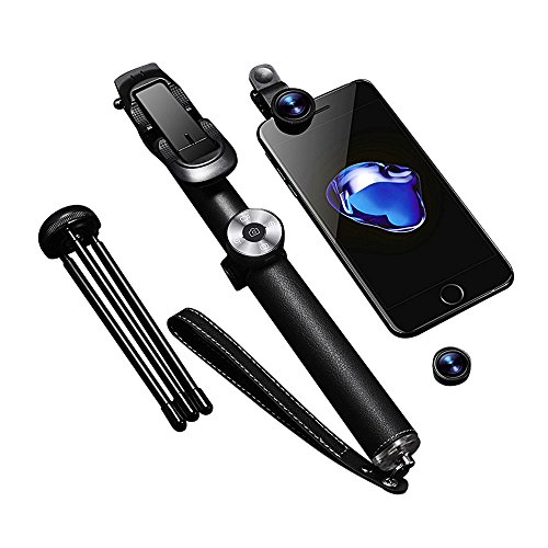 Noosy Stylish Wireless Selfie Stick with Tripod and 3 in 1 Lens - Black