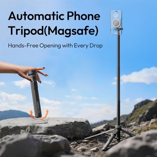 ULANZI MT85 Auto-Open Stativ, Magnetisches Selfie Stick mit Bluetooth 150 cm, Vierbeinständer Automatisch öffnen, Selfie-Stöcke 25N Magnet, All-in-1 Tripod Kompatibel mit iPhone 17-12 Magsafe Sumsung 2
