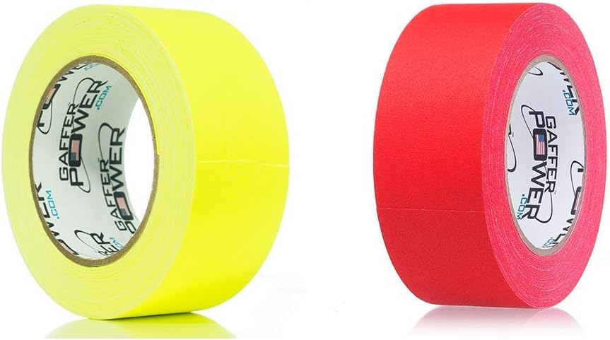 Line Marking Tape Bundle - Premium Grade Gaffers Tape, Made in America. Fluorescent Yellow and Red Rolls to Mark Your Floors with Bright Colors. Removes Easily Without Leaving Residue.