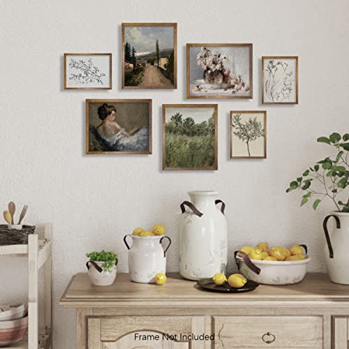 Vintage Farmhouse Botanical Wall Decor | Portrait Landscape Neutral Wall Art | Boho French Country Kitchen Bathroom Bedroom Picture Poster Print I Flower Room Decor Aesthetic Cottagecore Plant 7 Set #TOP2