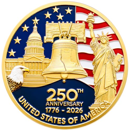 Independence Edition 250th Anniversary of The United States Commemorative Gold Plated Coin Historic Landmarks 1776–2026 Collectible Souvenir Gift