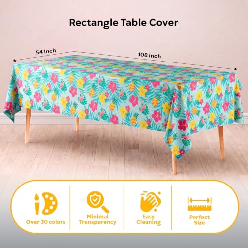 Image of Exquisite Summer Luau Table Cover 6 Pack 54 in. x 108 in. Rectangle Plastic Tablecloth Disposable Table Covers for Hawaiian Tropical Aloha Tiki Flamingo Pineapple Beach Pool Party Supplies