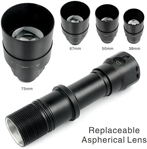 UniqueFire 1605 USB Rechargeable T75 LED IR 850nm Flashlight, Infrared Light Night Vision Focus Adjustable Torch, 3 Modes Lanterna with 67mm, 50mm, 38mm Convex Lens Changeable Head KIT SET For Hunting