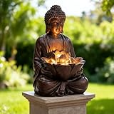 Autodaya 18.9' H Buddha Outdoor Water Fountain, Zen Style Garden Fountain with LED Lights and Pump, Relaxing Waterfall for Patio, Porch, or Yard Decor, Faux Bronze
