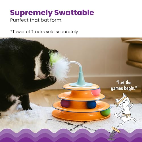 Catstages 2-in-1 Spring Teaser Cat Toy – Bouncy Interactive Cat Ball Track Add-On with Feathers & Bells, Blue by Catstages - Image 2