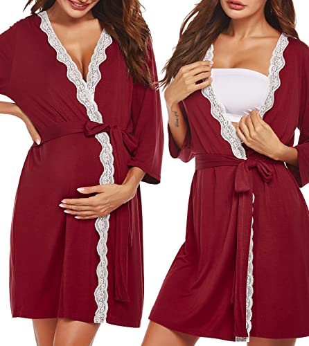 Image of Ekouaer Maternity Nursing Robe Labor Delivery Nightgown Pregnancy Breastfeeding Gown Hospital Bathrobes Dress S-XXL