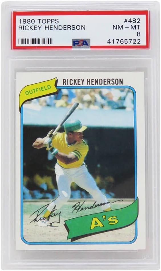 Rickey Henderson (Oakland A's) 1980 Topps Baseball #482 RC Rookie Card - PSA 8 NM-MT (G) - Baseball Slabbed Rookie Cards