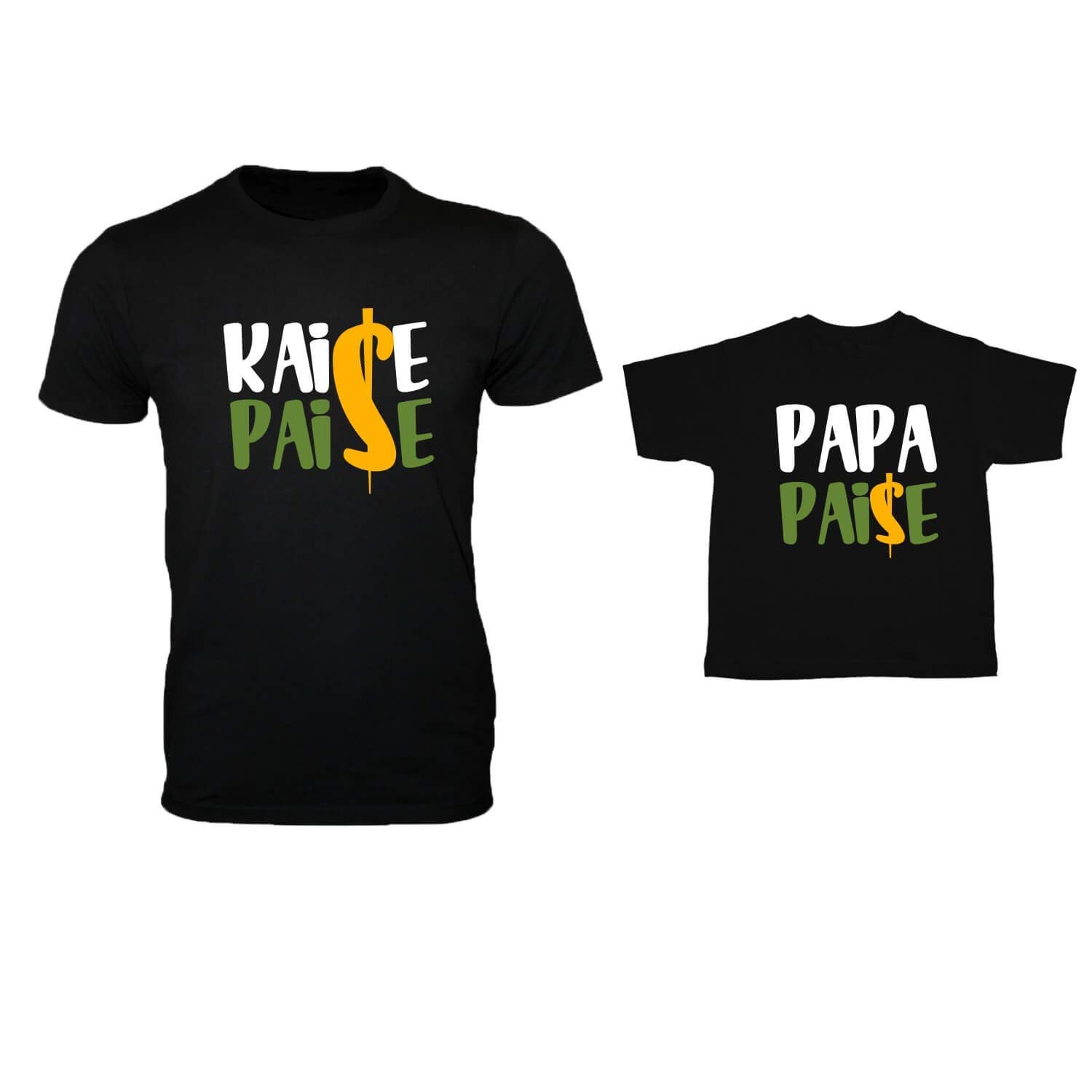 TheYaYaCafeYaya Cafe Fathers Day Funny Papa Paise Kaise Paise Family T-Shirt Combo for Dad and Kid