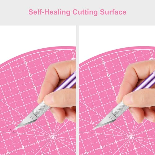 Headley Tools 13"x13" Round Rotating Cutting Mat, Self Healing Mat with 360-Degree Rotation & Anti-Slip Base, Sewing Board Cutting Mat Perfect for Fabric Quilting Leather Hobby Project, Pink by Headley Tools - Image 5