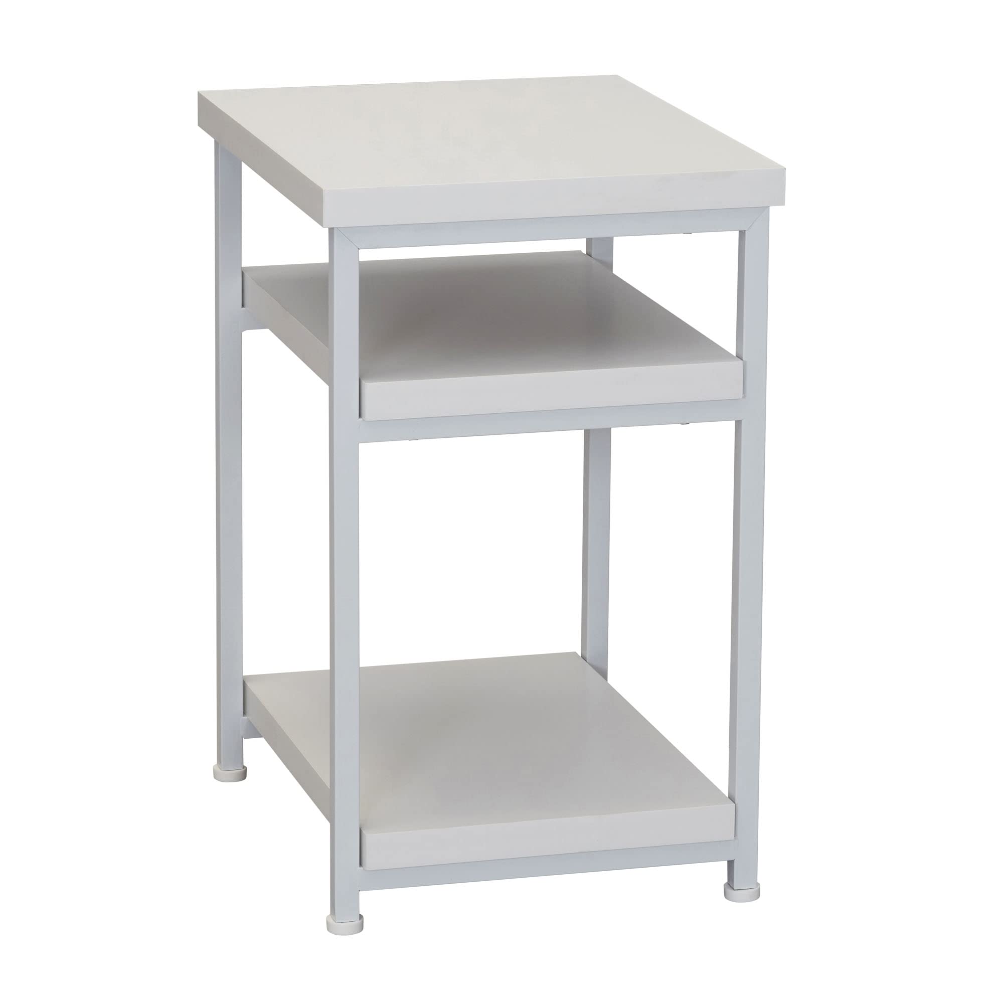 Household Essentials Jamestown Rectangular Side End Table with Storage Shelves Scandinavian White and White Metal