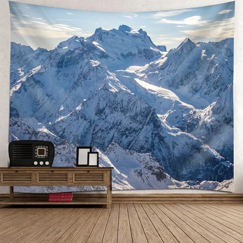 Tapisserie motif montagne enneigée 200x200cm pour masquer les imperfections de mur