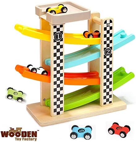 The Wooden Toy Factory - Click Clack Racing Track with *6* Cars - Includes Parking Lot - No Assembly Required