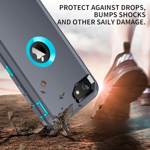 Mieziba for iPhone SE 2022/2020 Case,[Built in Screen Protector] Heavy Duty Shockproof[3 Layers] Full Body Protection Rugged Cover Case for iPhone SE,Grey/Turquoise by Mieziba - Used condition - Image 2