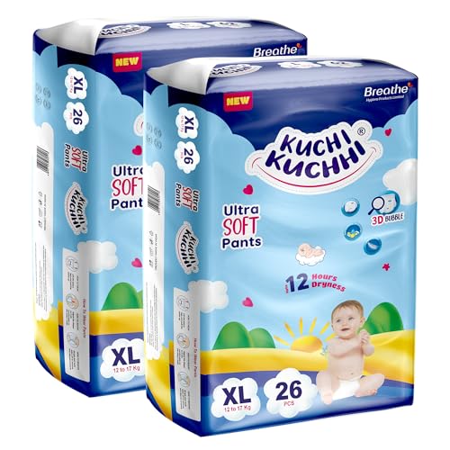 Image of Premium super soft baby diaper with a 3D bubble top and super absorbent core | Added active leak barriers and wetness indicators - XL Size, 52 Count