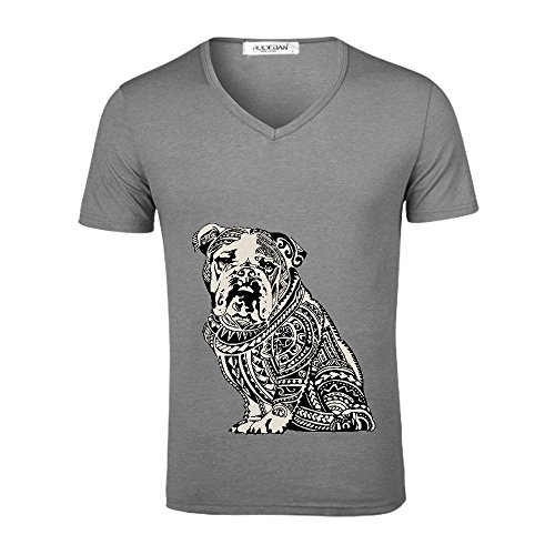 Polynesian English Bulldog Men V Neck Personalized Tee Grey