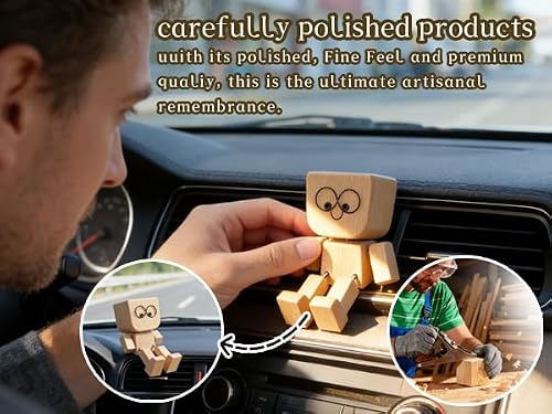 EPHUZYXEI Shaking Feet Wooden Doll with 12 Magnetic Expressions, Handmade Spring Leg Wobble Figure for Car Dashboard Decor and Desktop Office Desk Decoration, Funny Wooden Man Figurine Gift — view 4