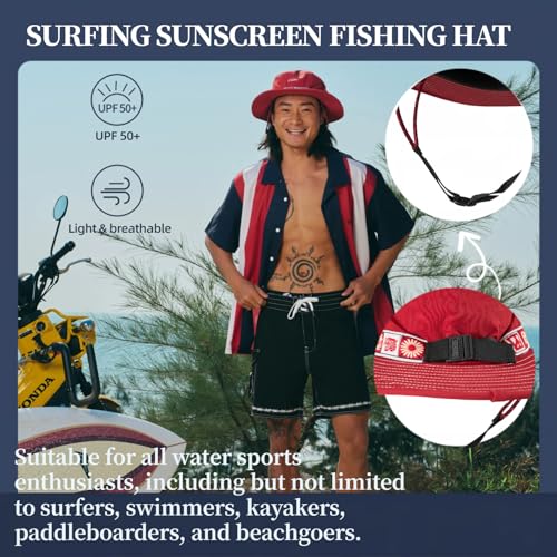 Image of Color-Blocked Fisherman Style Sun Hat for Outdoor Camping, Surfing & Vacations - Wide Brim, UV Protective, Anti-Slip