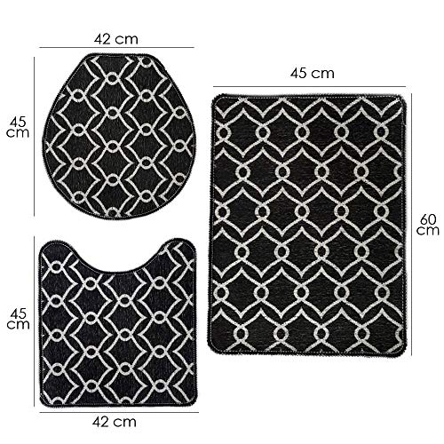 Jogo de Tapete para Banheiro Pratik 3 Peças Mandala Preto Oasis