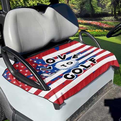 TOADDMOS Love to Golf Golf Cart Seat Covers Breathable American Flag Golfs Cart Front Seats Cover Kit Lightweight Golfs Carts Accessories for Club Car Sightseeing Car
