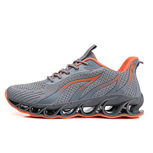 Wanhee Running Shoes For Men Sneakers Grey Orange Size 8 Athletic Jogging Tennis Walking Shoes Breathable Fashion Gym Runner Trail Workout Shoes #TOP2