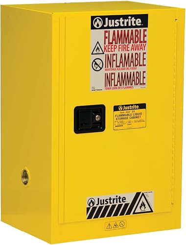 Miniatura 28 de Justrite Gabinete de almacenamiento inflamable para encimera de cierre manual de 12 galones, acero de calibre 18, 1 estante, gabinete de fuego de 1
