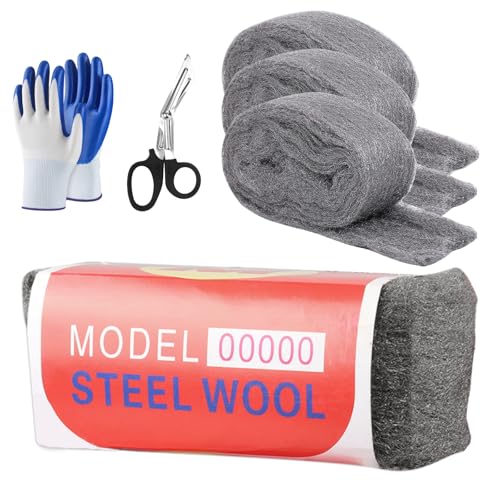 Stahlwolle, 3 Rollen 100 g 00000 Stahlwolle, Drahtwolle Pads zum Entfernen, Reinigung von Kunststoffjalousien, Poliert Gewachstes Holz, Säubert Glas, für Garagen und Gärten