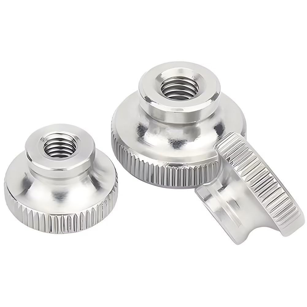 M6 Dadi Zigrinata a Testa Alta in Acciaio Inox (Foro Passante) Dadi da Pollice Manopole Rotonde (4 Pezzi)