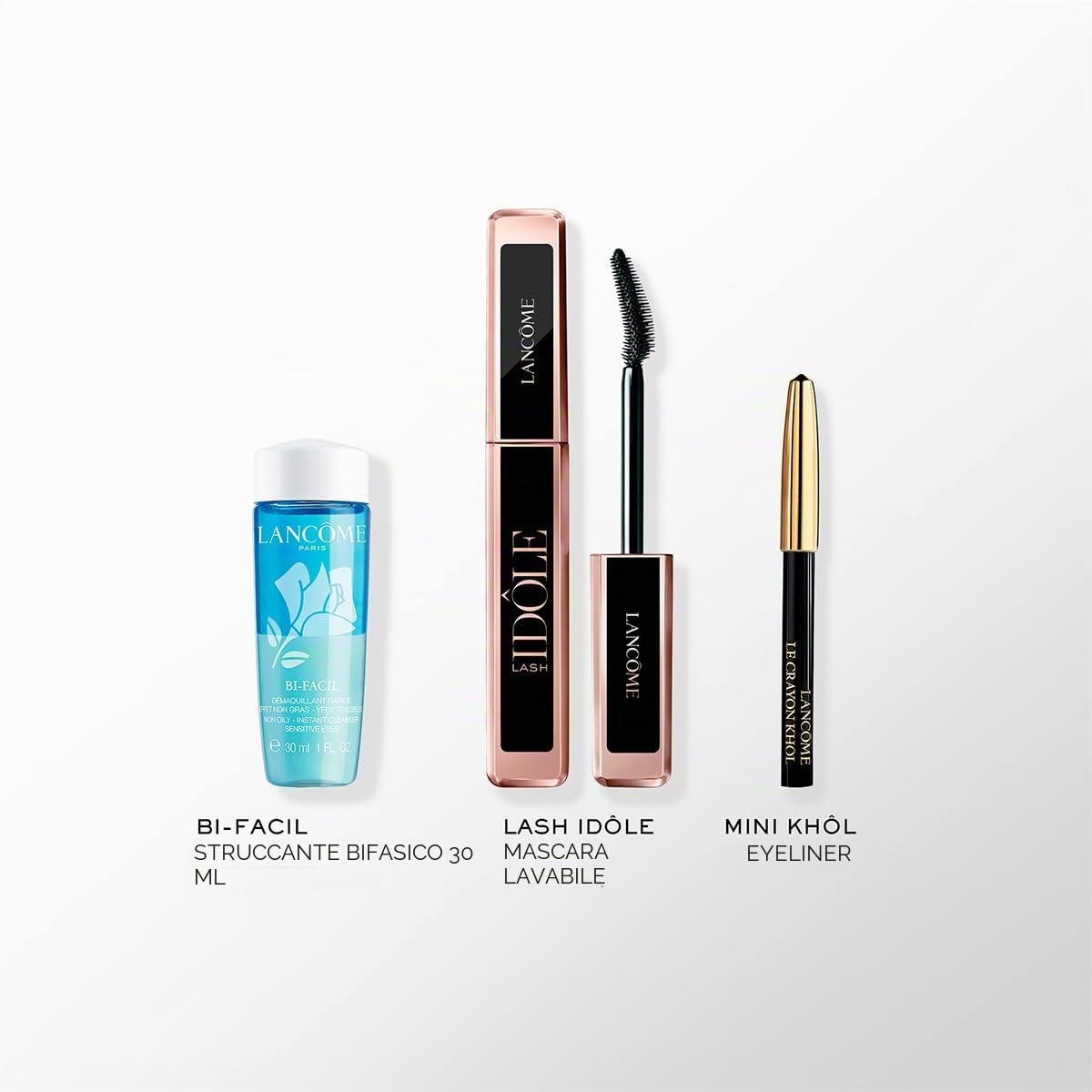 Lancôme, Lash Idôle, Set di Mascara per Ciglia 8 ml + Bifasico Bi-Facil 30 ml + Mini Eyeliner Khól, per Sollevare, Dare Volume e Mescolare Ogni Ciglia 3 Pezzi