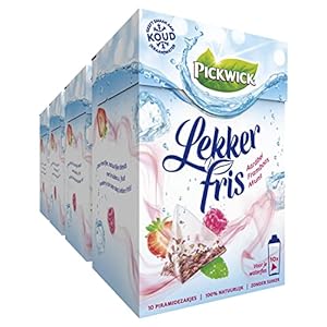 Pickwick Lekker Fris Aardbei Framboos Munt (40 Theezakjes), Smaakmaker voor je Koude Waterfles, 4 x 10 Zakjes (4x20gr)
