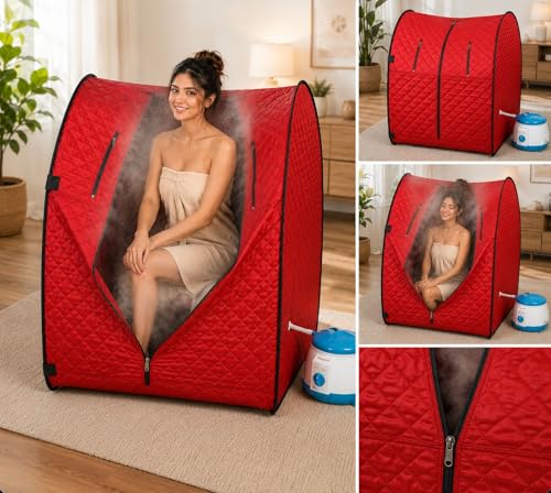 Image of Kawachi Portable Steam Sauna Bath Panchkarma Swedan Machine for Health, Weight Loss, and Beauty Spa at Home with Foldable Design and Herbal Steam Therapy (i76-Red-3Layer)