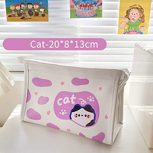 Aufruh Cat Pencil Case Pu Leather Cute Cartoon Animal Pencil Pouch Cow Pattern Make Up Case Cosmetic Bag Stationary Kawaii Pencil Box (Red) #TOP6