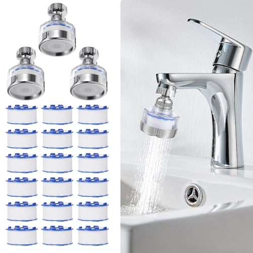 3 Pcs Sink Water Filter Faucet and 18 Filters Elements Set 360 ° Rotating Bathroom Sink Faucet Filter Removes Chlorine Fluoride Hard Water for Home Kitchen & Bathroom