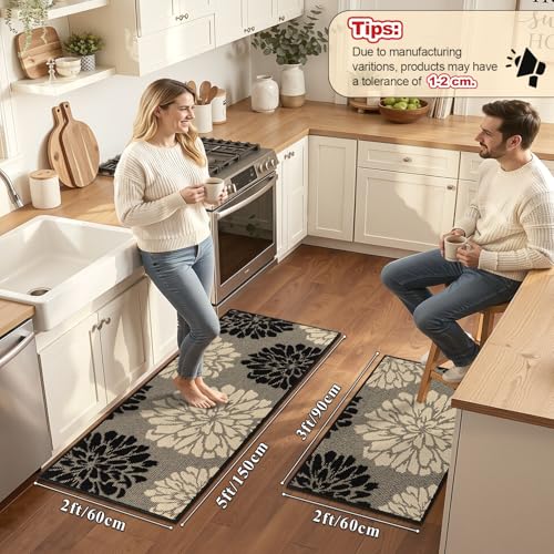 Findosom Kitchen Rugs Sets of 2, Floral Washable Kitchen Runner Rug, Black by Findosom - Used condition - Image 4