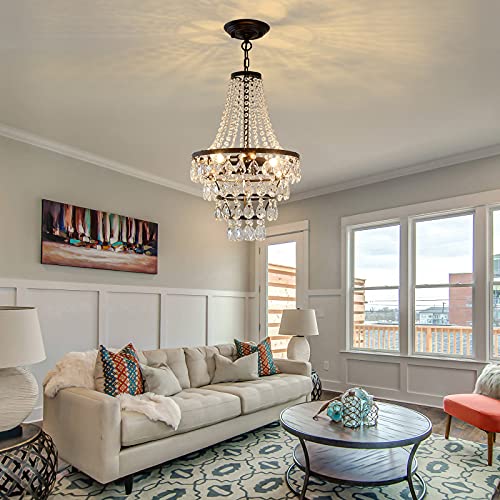 Dafkos 3 Lights Crystal Chandelier Modern Adjustable Hanging Ceiling Light Fixture Black Pentdant Lighting For Dining Room Living Room Bedroom Kitchen #TOP5