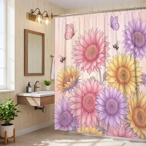 Rideau de douche tournesol 183x183 cm en polyester imperméable