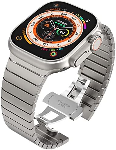 Fullife Metal Strap Compatible with Apple Watch 49mm 45mm 44mm 42mm,Solid Stainless Steel Link Replacement Band for iWatch Ultra Series 8 7 6 5 4 3 2 1 SE(2022/2020),Silver