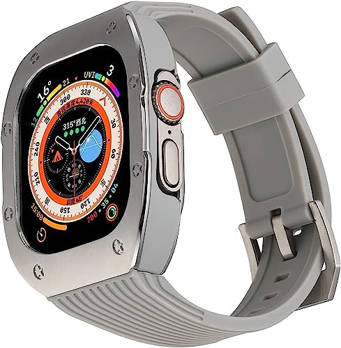 Boîtier de montre en acier inoxydable et bracelet de sport en silicone pour Apple Watch Ultra 49 mm