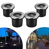 CPROSP 4er Bodenstrahler 3W Natürliches Weiß, Bodenleuchten Außen IP67, 230V AC 270 Lumen 45° Gartenstrahler 4200K für Wegbeleuchtung Garten Terrasse Treppen Edelstahl