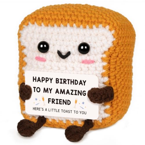 Glydein A Little Birthday Toast to My Friend - Happy Birthday Gifts for Women, Bestie Friendship Gifts for Women Friends Coworkers Classmates- Funny Handmade Crochet Toast for Her Party Decor