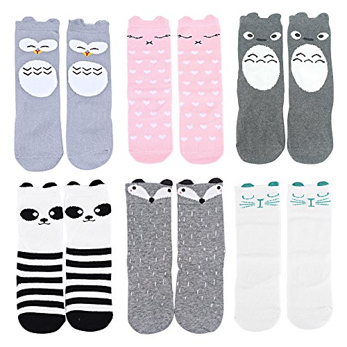 OLABB Unisex Baby Socks Knee High Stockings Animal Theme 6 Packs Gift Set, Animals A,(S)0-12Months
