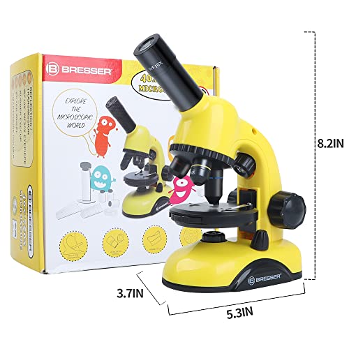 Bresser Microscope Kit For Kids, 40X-750X Kids Microscope With Prepared Slides, Dual Led Microscope For Kids, Equipped With A Full Set Of Specimens Making Tools For Boys Girls, Yellow #TOP6